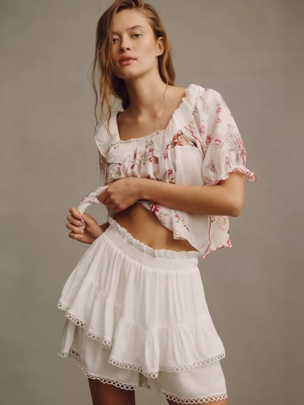 Anthropologie Bishop + Young NWT Summer Fling Skort White XS Boho Eyelet Ruffle